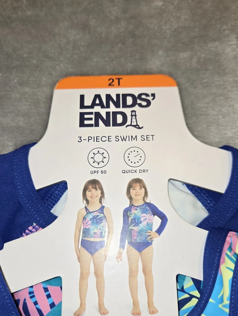Lands' End Girls' Palm Design Long Sleeve 3 Piece Set- Blue/Multi Color size 2T